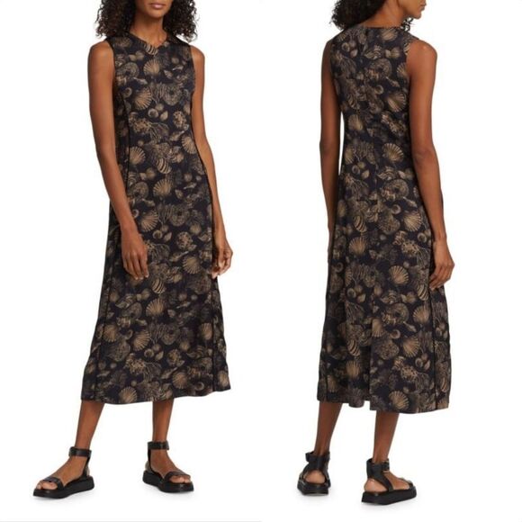 🆕️ CO Seashell Print Satin Sleevless Midi Dress in Black - Picture 3 of 15